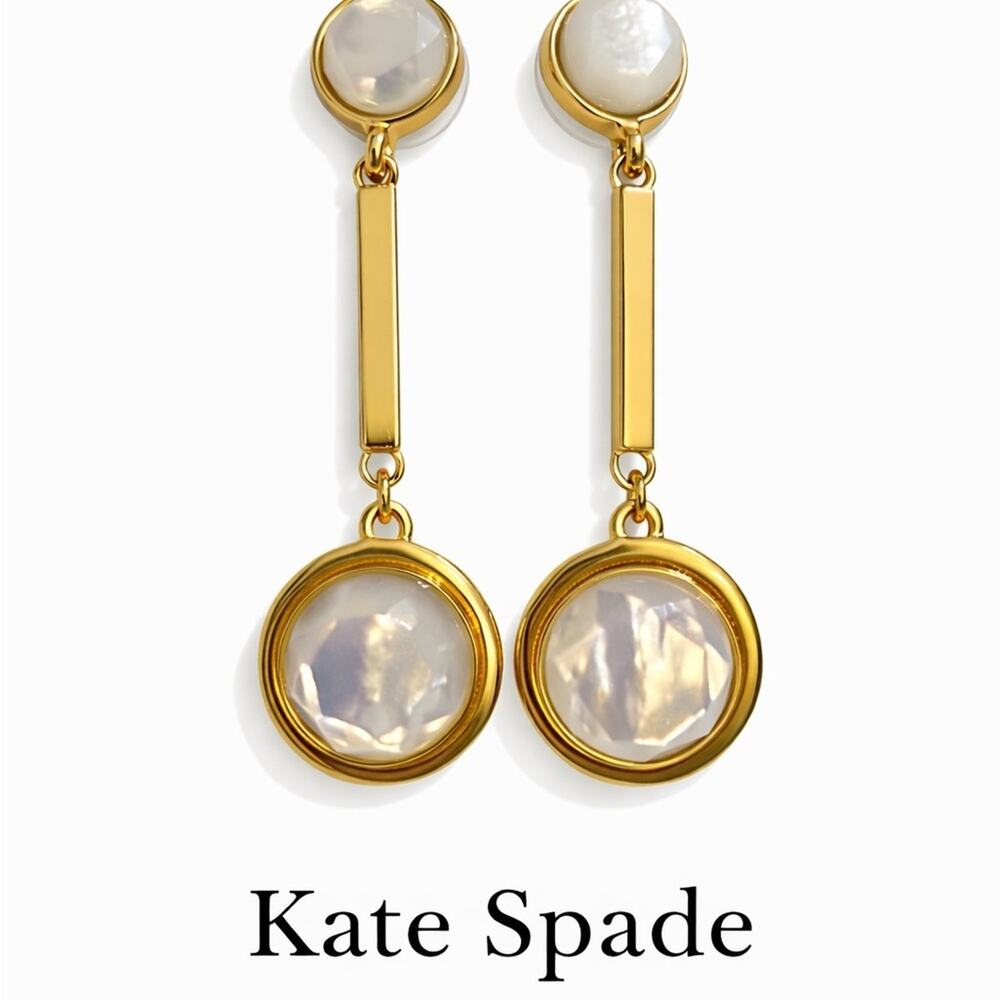 Kate Spade New York Gold-Tone Mother-of-Pearl Dangle Earrings 2.30”